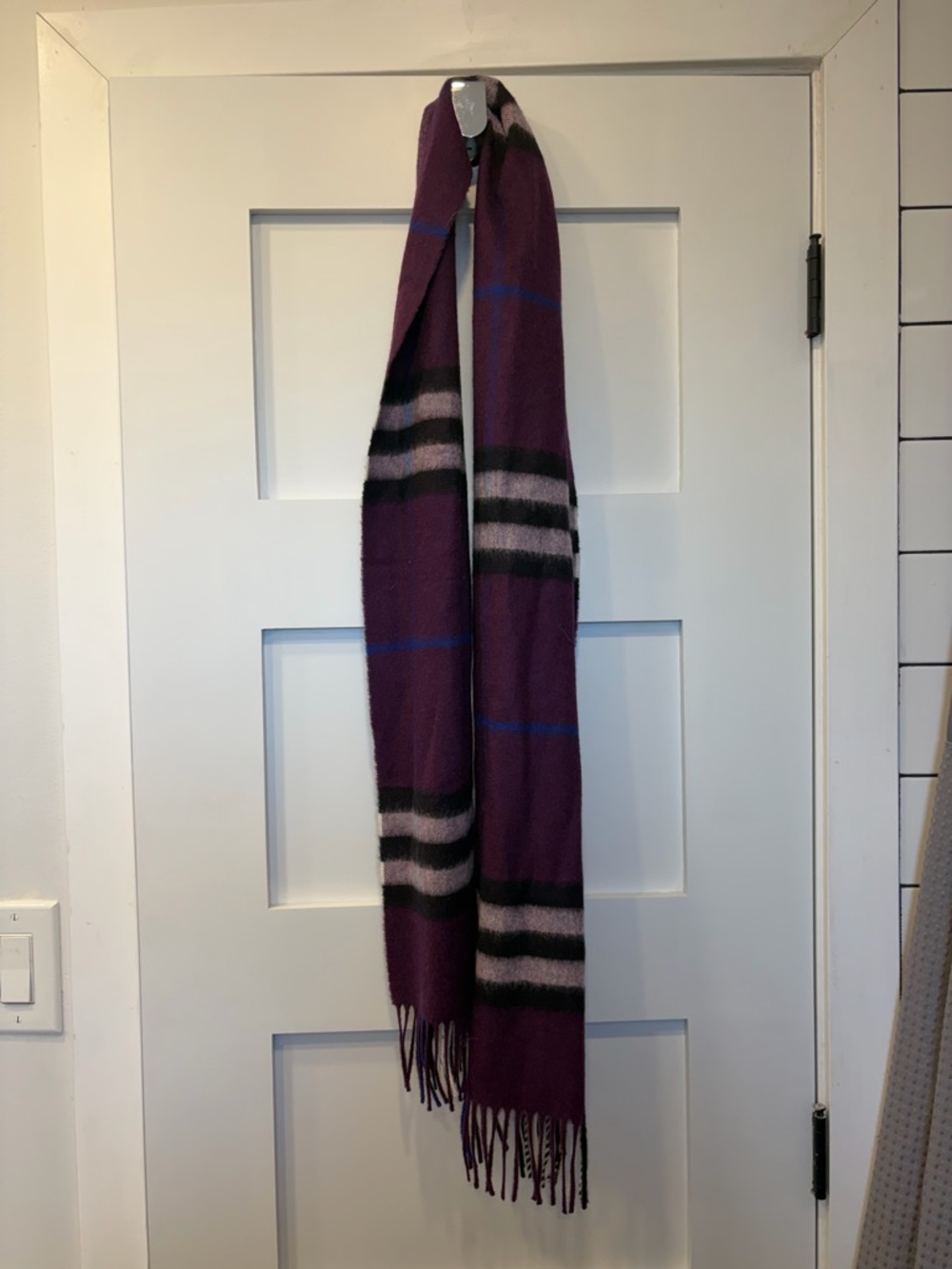 Burberry Purple and Black Plaid Cashmere Scarf
